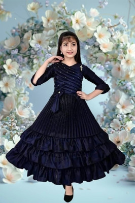 Prenacollection Girls Maxi/Full Length Party Dress(Blue, 3/4 Sleeve)