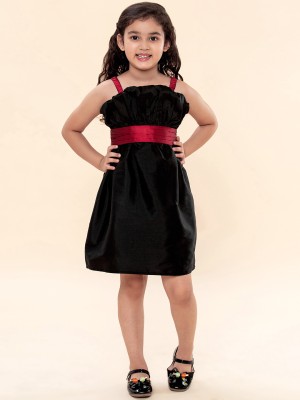 A.T.U.N. Indi Girls Midi/Knee Length Party Dress(Black, Sleeveless)