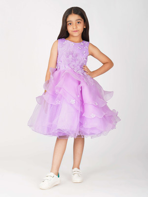 CREATIVE KID'S Indi Girls Midi/Knee Length Party Dress(Purple, Sleeveless)
