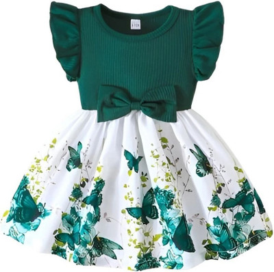 Gebet Baby Girls Midi/Knee Length Casual Dress(Green, White, Short Sleeve)