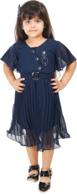 Buckdee Indi Girls Midi/Knee Length Casual Dress(Dark Blue, Fashion Sleeve)