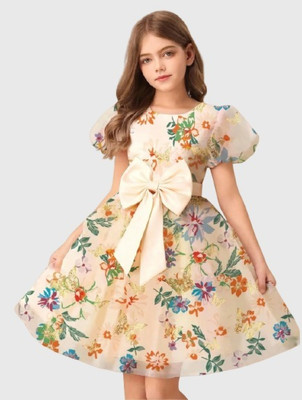 MANSICREATION Girls Midi/Knee Length Casual Dress(Multicolor, Short Sleeve)