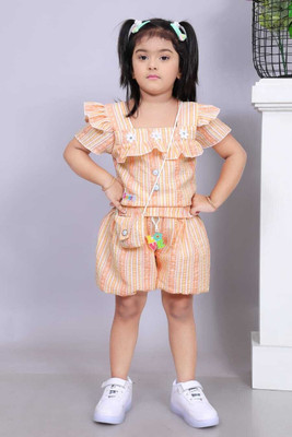 MT SAHIN DRESSES Baby Girls Above Knee Party Dress(Orange, Half Sleeve)