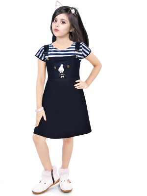 NAIVETY Girls Above Knee Casual Dress(Blue, Short Sleeve)