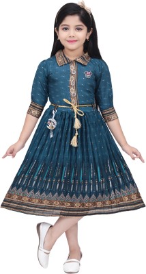 Rim Mumbai Girls Midi/Knee Length Casual Dress(Blue, 3/4 Sleeve)