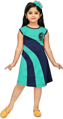 CHANDRIKA LIFESTYLE Girls Midi/Knee Length Casual Dress(Green, Sleeveless)