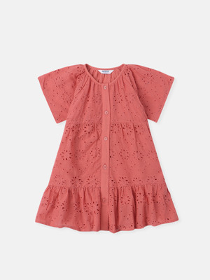 NautiNati Indi Baby Girls Midi/Knee Length Casual Dress(Orange, Short Sleeve)