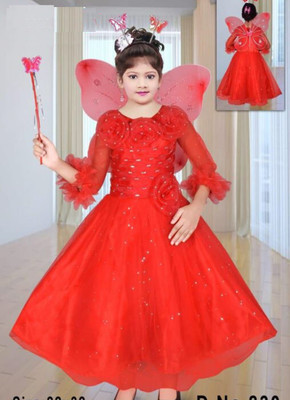 octina Indi Girls Maxi/Full Length Festive/Wedding Dress(Red, Full Sleeve)