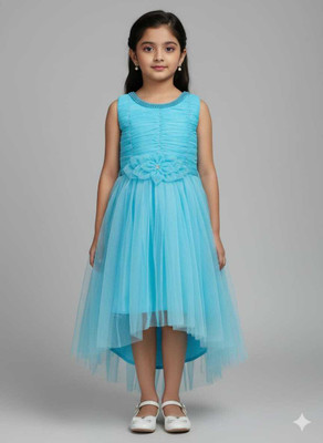 Mauli Collection Girls Calf Length Casual Dress(Light Blue, Half Sleeve)