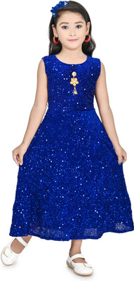 Nissan Creation Girls Maxi/Full Length Casual Dress(Blue, Sleeveless)