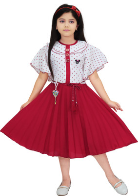 JUHI FASHIONS Girls Midi/Knee Length Party Dress(Maroon, Half Sleeve)