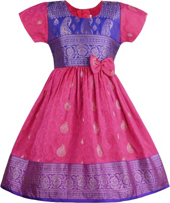 Wishkaro Girls Midi/Knee Length Festive/Wedding Dress(Pink, Short Sleeve)