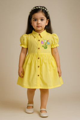 SARDAR DRESSES Girls Midi/Knee Length Party Dress(Yellow, Short Sleeve)