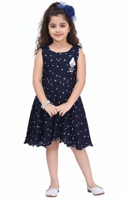 FasheoTrend Baby Girls Midi/Knee Length Casual Dress(Dark Blue, Sleeveless)