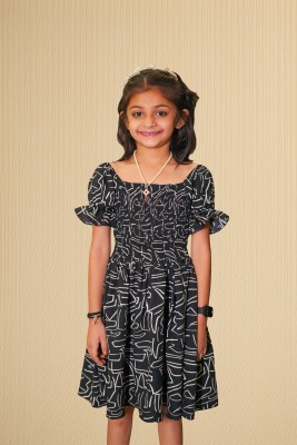 dhvani fashion Indi Girls Midi/Knee Length Casual Dress(Black, Short Sleeve)