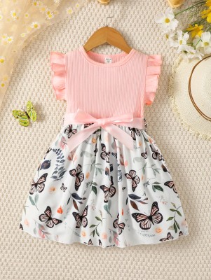 FLEWITEZ Baby Girls Midi/Knee Length Casual Dress(Pink, Short Sleeve)