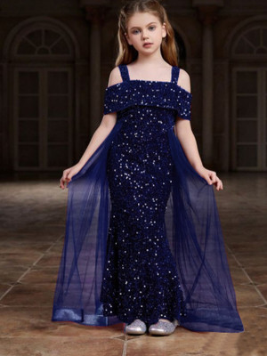 MANGUKIYA ENTERPRISE Girls Maxi/Full Length Party Dress(Blue, Sleeveless)