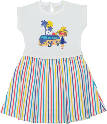 Clothe Funn Girls Midi/Knee Length Casual Dress(White, Short Sleeve)