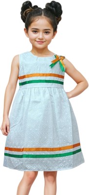 Ruyam Girls Midi/Knee Length Casual Dress(White, Sleeveless)