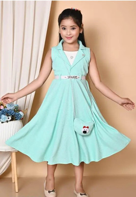 AK FASHION GERMENT Baby Girls Calf Length Party Dress(Pink, Sleeveless)