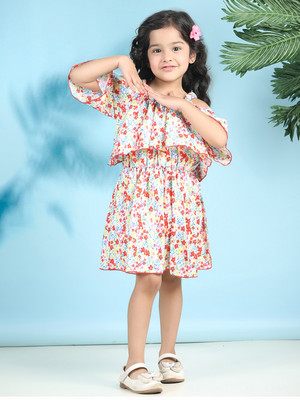 CUTIEKINS Girls Above Knee Casual Dress(White, Half Sleeve)
