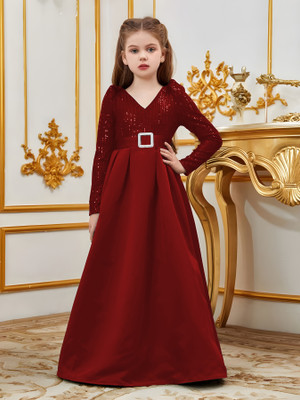 Driza Ecommerce Girls Maxi/Full Length Festive/Wedding Dress(Maroon, Full Sleeve)