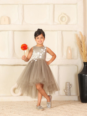 Toy Balloon Kids Girls Midi/Knee Length Party Dress(Grey, Sleeveless)