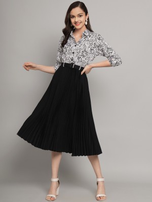OTABU Girls Calf Length Casual Dress(Black, 3/4 Sleeve)