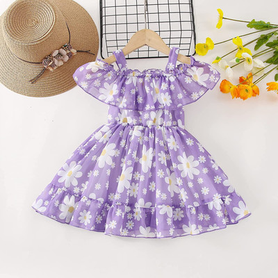 EVOSEL Girls Midi/Knee Length Casual Dress(Purple, Short Sleeve)