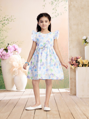 Sangria Indi Girls Above Knee Casual Dress(White, Short Sleeve)