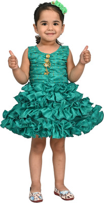 Rayhanfashion Girls Above Knee Casual Dress(Green, Sleeveless)