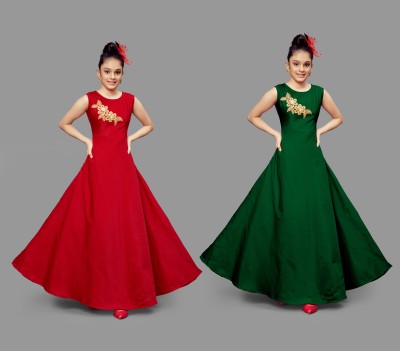 Fashion Dream Girls Maxi/Full Length Festive/Wedding Dress(Multicolor, Sleeveless)