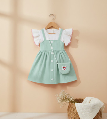 Elegant Attire Baby Girls Midi/Knee Length Casual Dress(Blue, Short Sleeve)