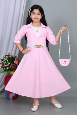 Yexnex Girls Maxi/Full Length Festive/Wedding Dress(Pink, 3/4 Sleeve)