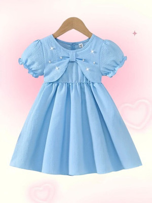 Prachi Creation Girls Midi/Knee Length Festive/Wedding Dress(Light Blue, Short Sleeve)