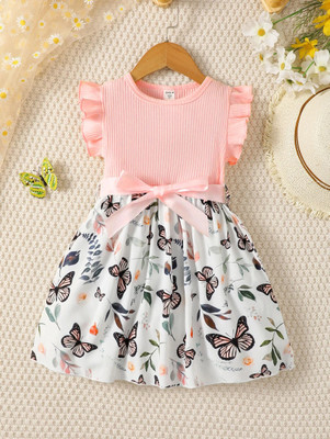 HouseOfCommon Baby Girls Midi/Knee Length Casual Dress(Multicolor, Short Sleeve)