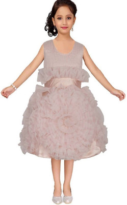 Wish littlle Girls Midi/Knee Length Party Dress(Pink, Sleeveless)