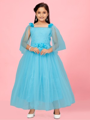 Aarika Indi Girls Maxi/Full Length Party Dress(Light Blue, Full Sleeve)