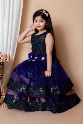 SABIKO Girls Maxi/Full Length Festive/Wedding Dress(Dark Blue, Sleeveless)