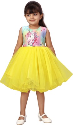 GLOBAL NOMAD Girls Midi/Knee Length Party Dress(Yellow, Sleeveless)