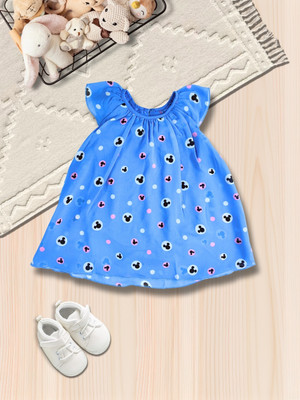 CREATIVE KID'S Indi Baby Girls Midi/Knee Length Casual Dress(Blue, Cap Sleeve)