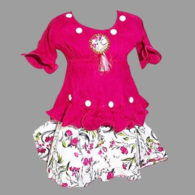 MAVILLA GARMENTS Indi Baby Girls Midi/Knee Length Party Dress(Pink, Short Sleeve)