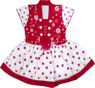 K G N DRESSES Baby Girls Midi/Knee Length Casual Dress(Red, Cap Sleeve)