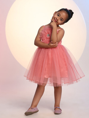 Toy Balloon Kids Girls Midi/Knee Length Party Dress(Orange, Sleeveless)
