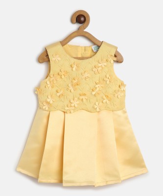 MINI KLUB Girls Midi/Knee Length Casual Dress(Yellow, Sleeveless)