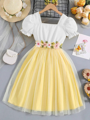 Miss & Chief Girls Midi/Knee Length Party Dress(Yellow, Half Sleeve)