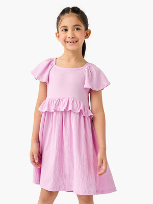 JUNIORS by Babyshop Girls Midi/Knee Length Casual Dress(Pink, Half Sleeve)