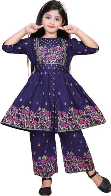 LINKKART FASHION Indi Girls Maxi/Full Length Festive/Wedding Dress(Dark Blue, Full Sleeve)