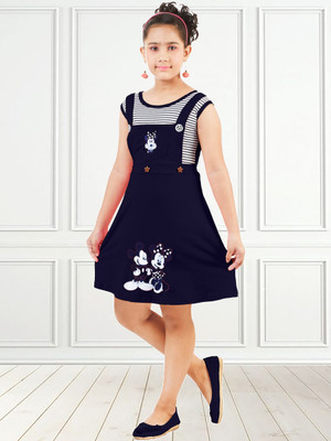 Cleopat Girls Midi/Knee Length Casual Dress(Blue, Sleeveless)