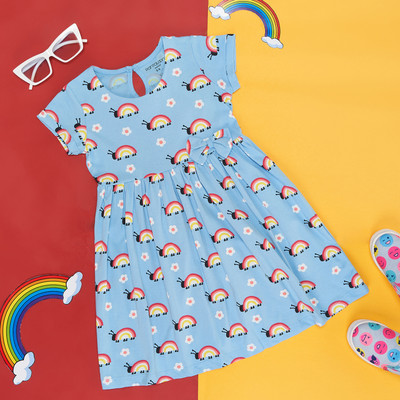 Pantaloons Junior Girls Midi/Knee Length Casual Dress(Blue, Half Sleeve)